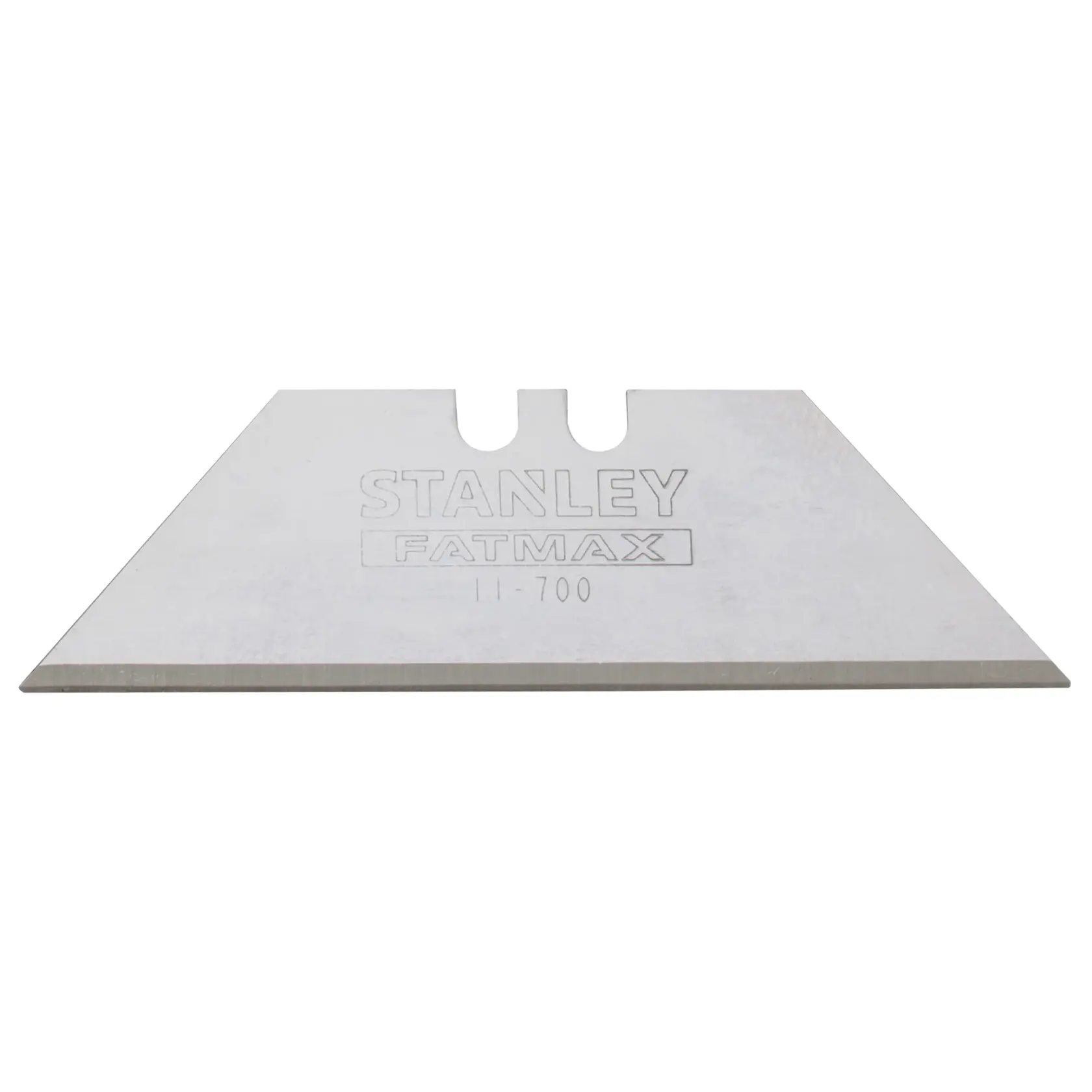 Front view of STANLEY FATMAX utility knife blade with sharp edge on white background