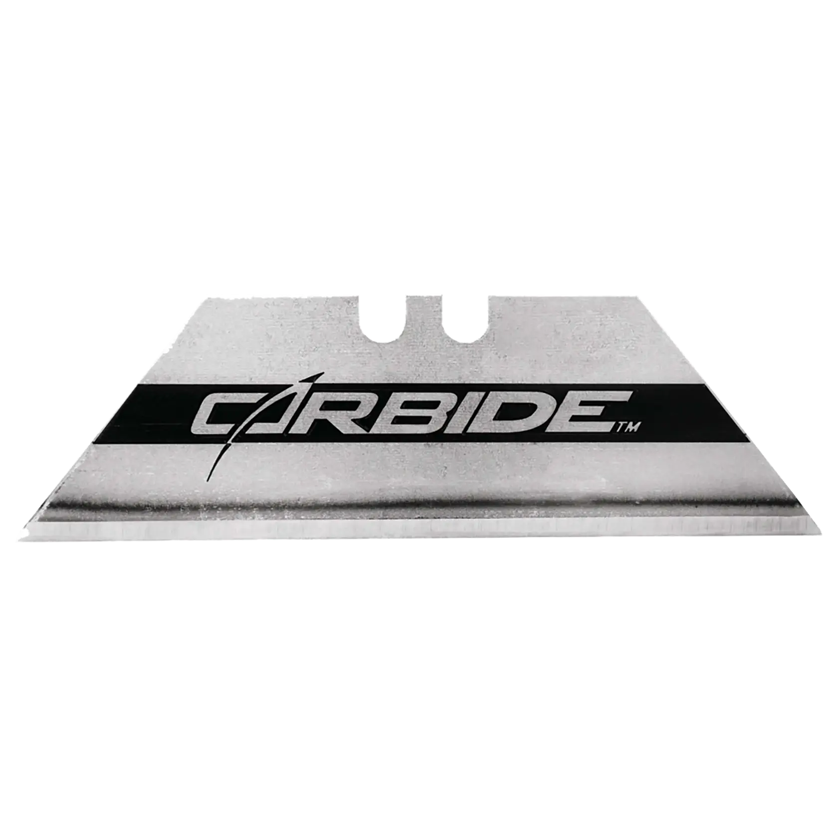 Stanley utility knife blade, straight-on angle, silver steel with black stripe and CARBIDE logo