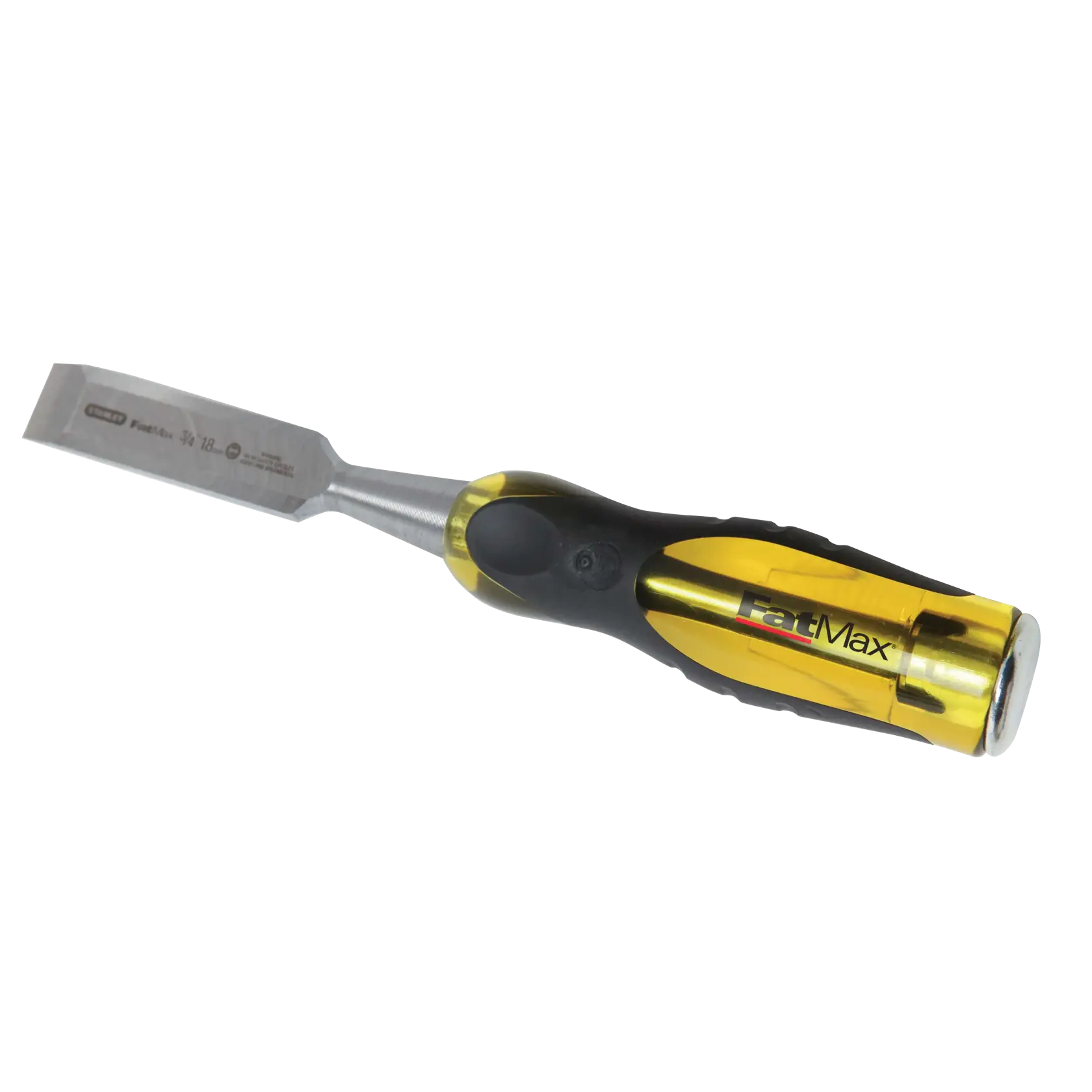 Stanley FatMax chisel with yellow and black handle, angled product shot on white background