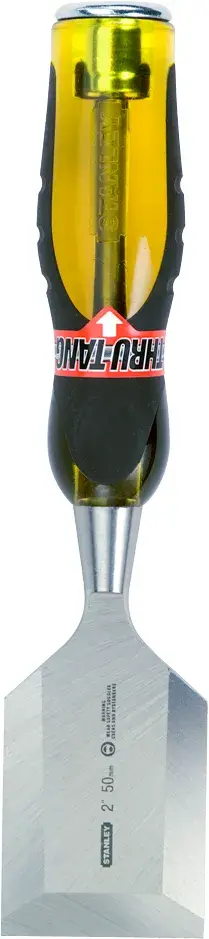 STANLEY 16-981 chisel with yellow and black handle, front view, photography on white background.