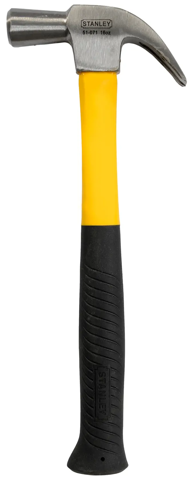 Stanley hammer with yellow and black handle and metal head, suitable for carpentry and construction tasks.