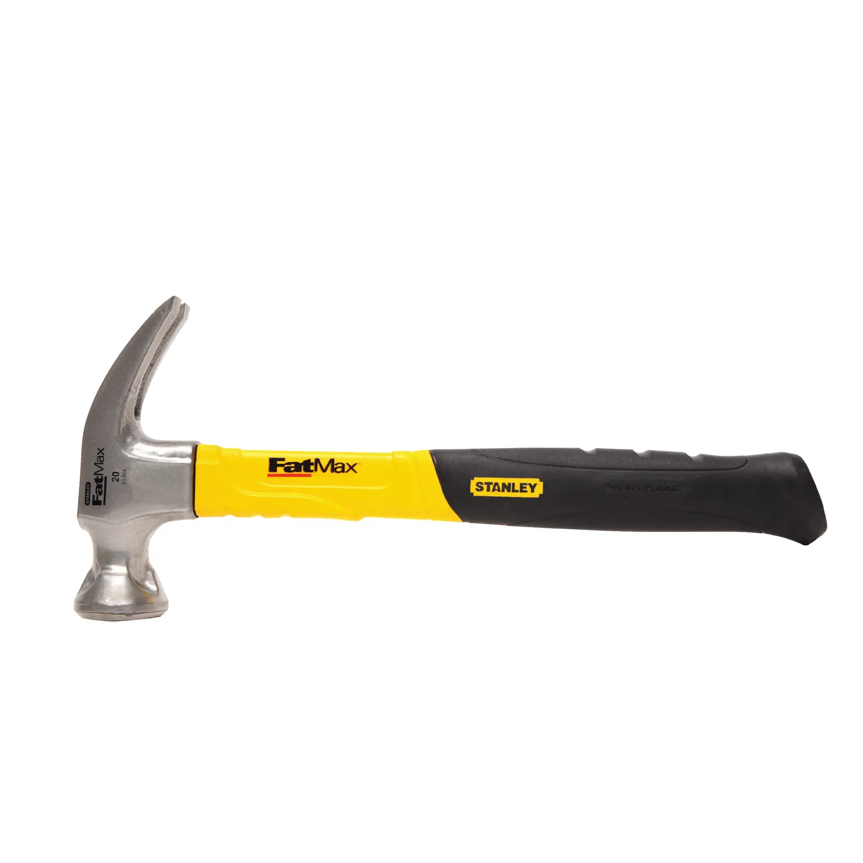 STANLEY 51-508 claw hammer with yellow and black handle, side view, on white background.