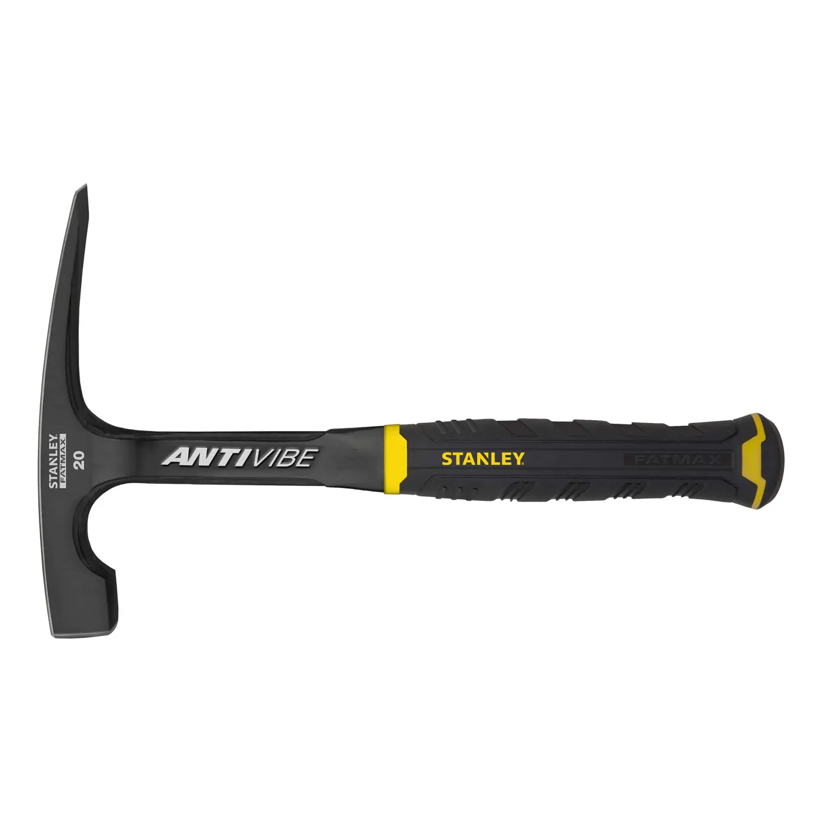 STANLEY 54-022 anti-vibration black and yellow framing hammer, side angle, photography product.
