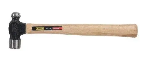 STANLEY 54-189 ball peen hammer with wooden handle, side angle on white background.