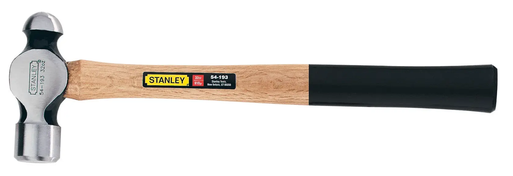 STANLEY 54-189 ball peen hammer with wooden handle, product photography on white background.