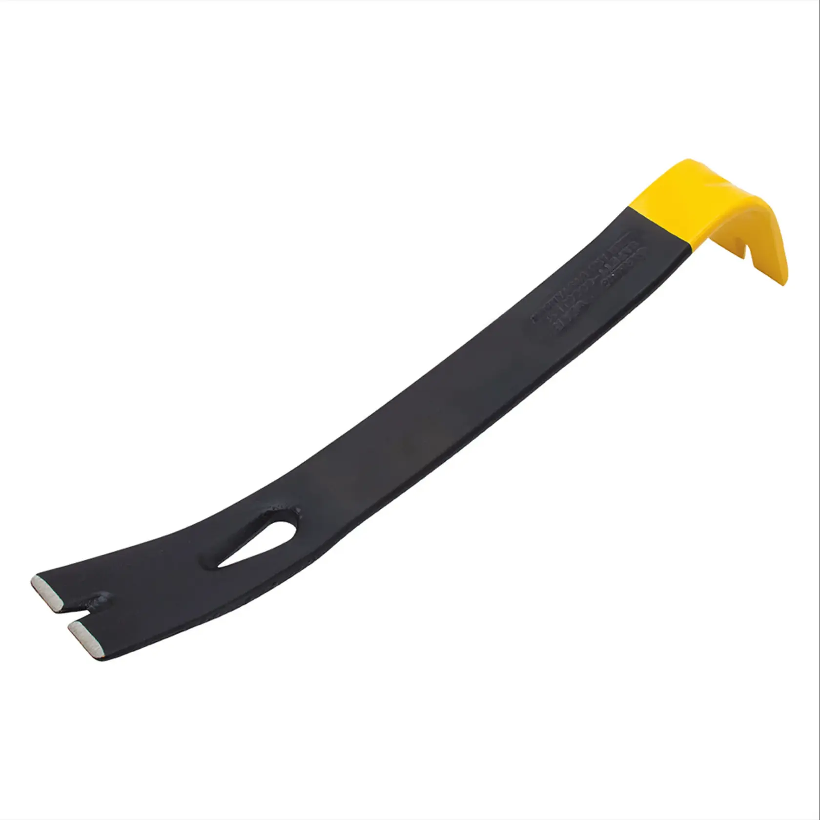 STANLEY 55-515 black and yellow pry bar with angled end, shown on white background, product side angle.