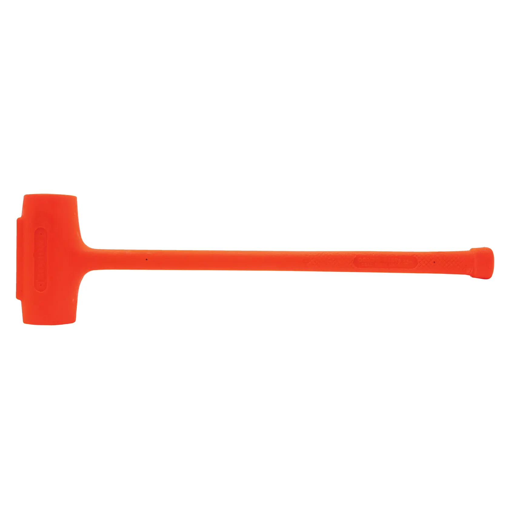 STANLEY 57-552 orange dead blow hammer, side view, with long handle and non-marring rubber construction.