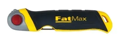 Stanley FatMax utility knife side view, black and yellow handle, white background