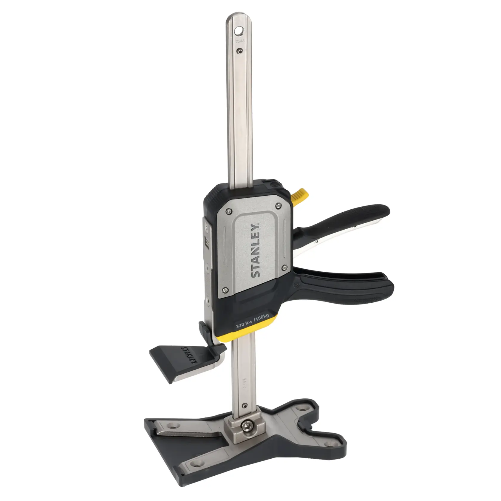 STANLEY FMHT83550-1 photography of heavy duty bar clamp with metal frame, black and yellow accents, front angle on white background.