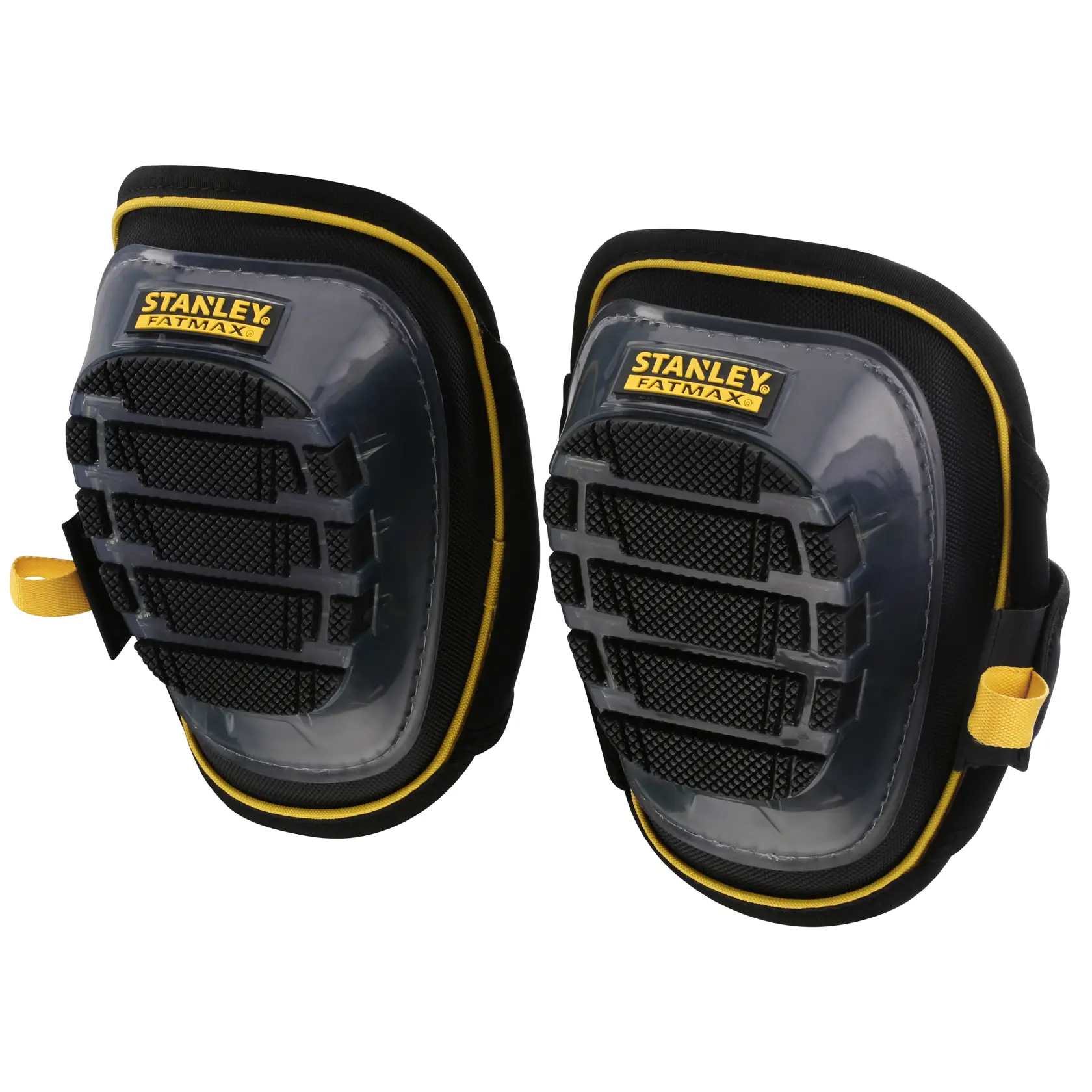 STANLEY FMST82960-1 knee pads, black and yellow, front angle, durable protective construction