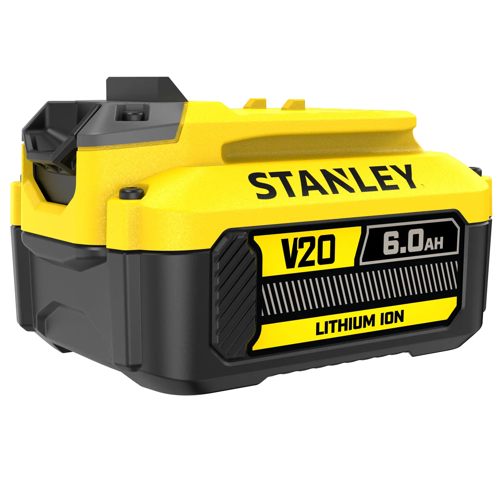 STANLEY SFMCB206 V20 6.0Ah FATMAX lithium-ion battery front angle on white background.
