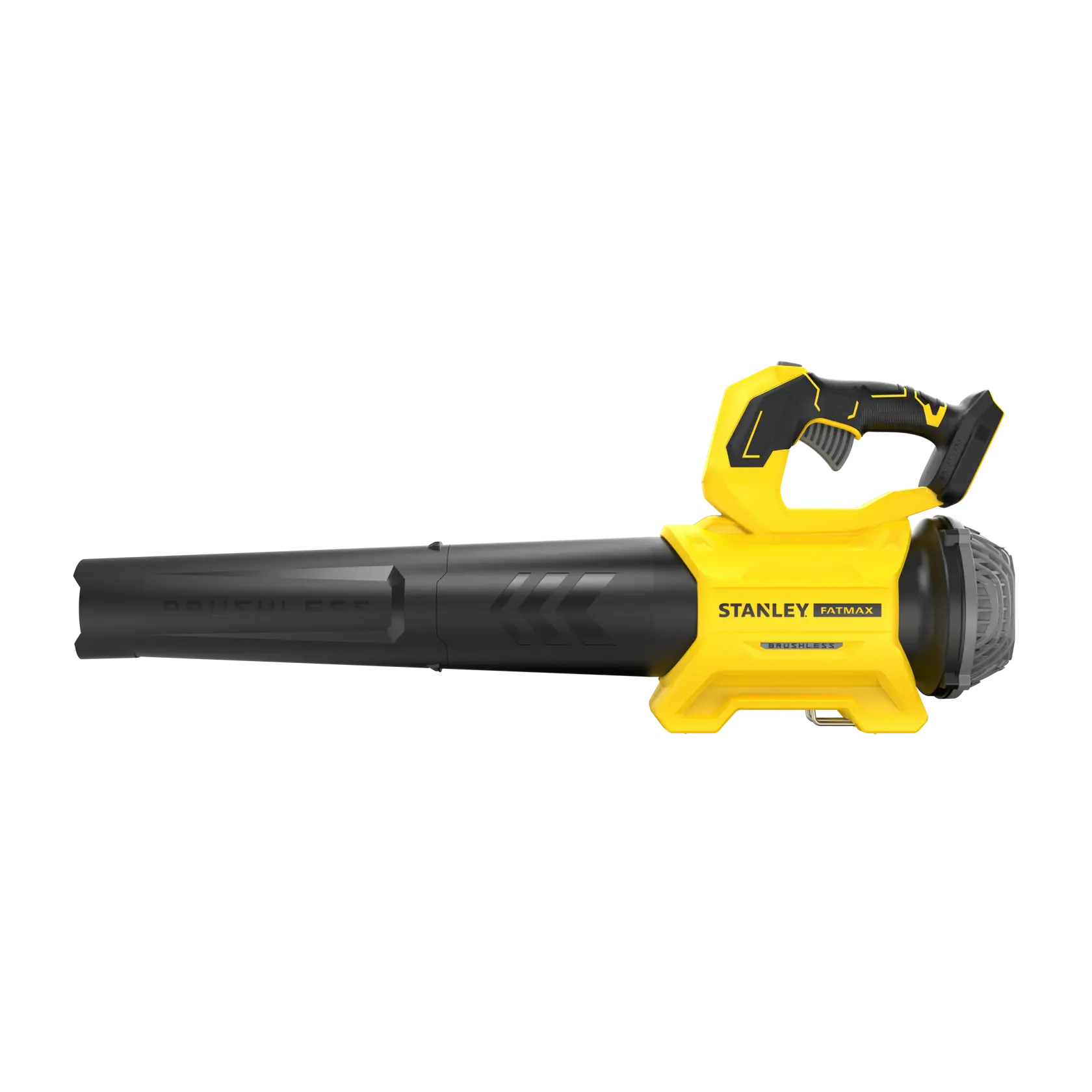 STANLEY SFMCBL730B leaf blower, yellow and black, side view on white background.