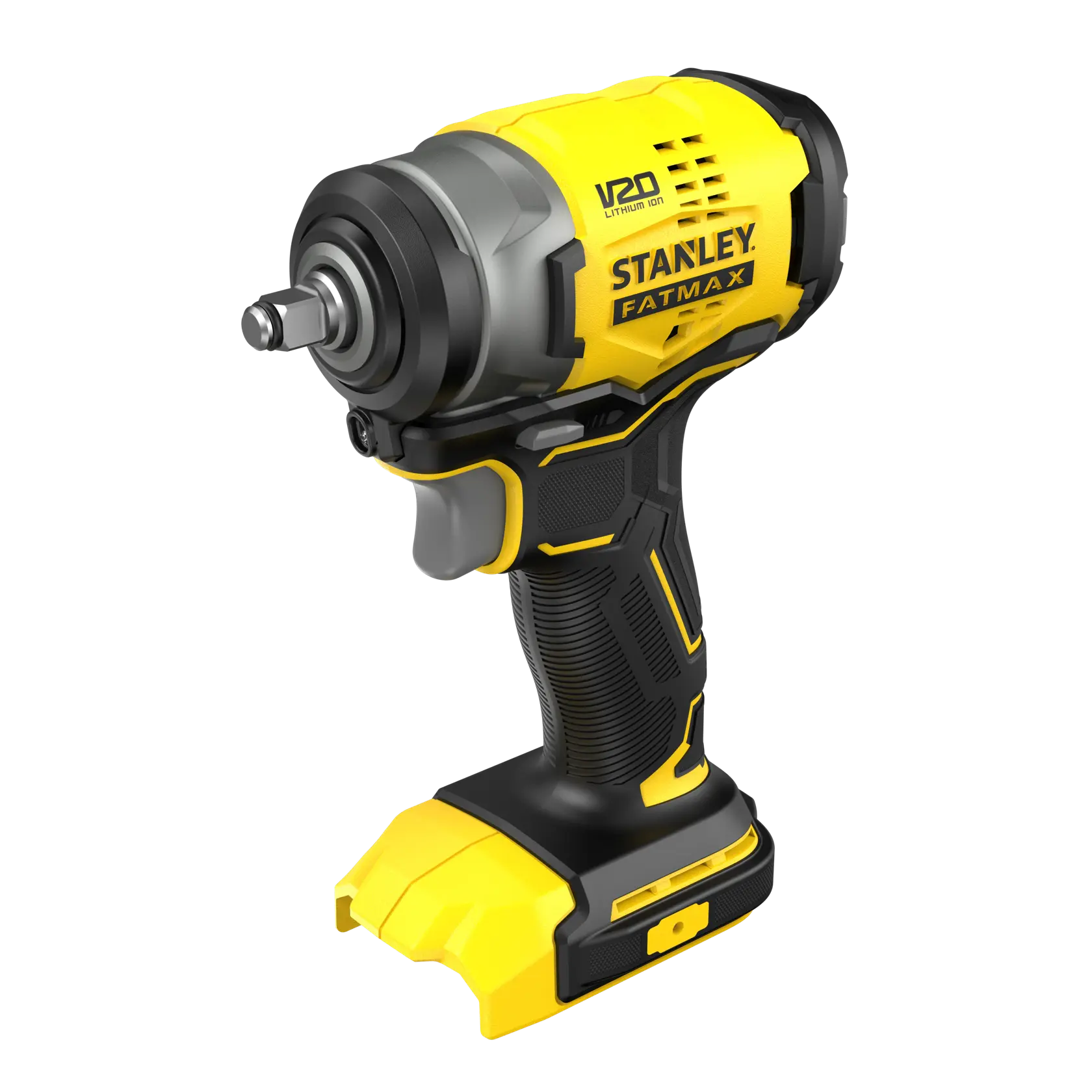 STANLEY SFMCF910B cordless impact wrench, yellow and black, side angle, white background.