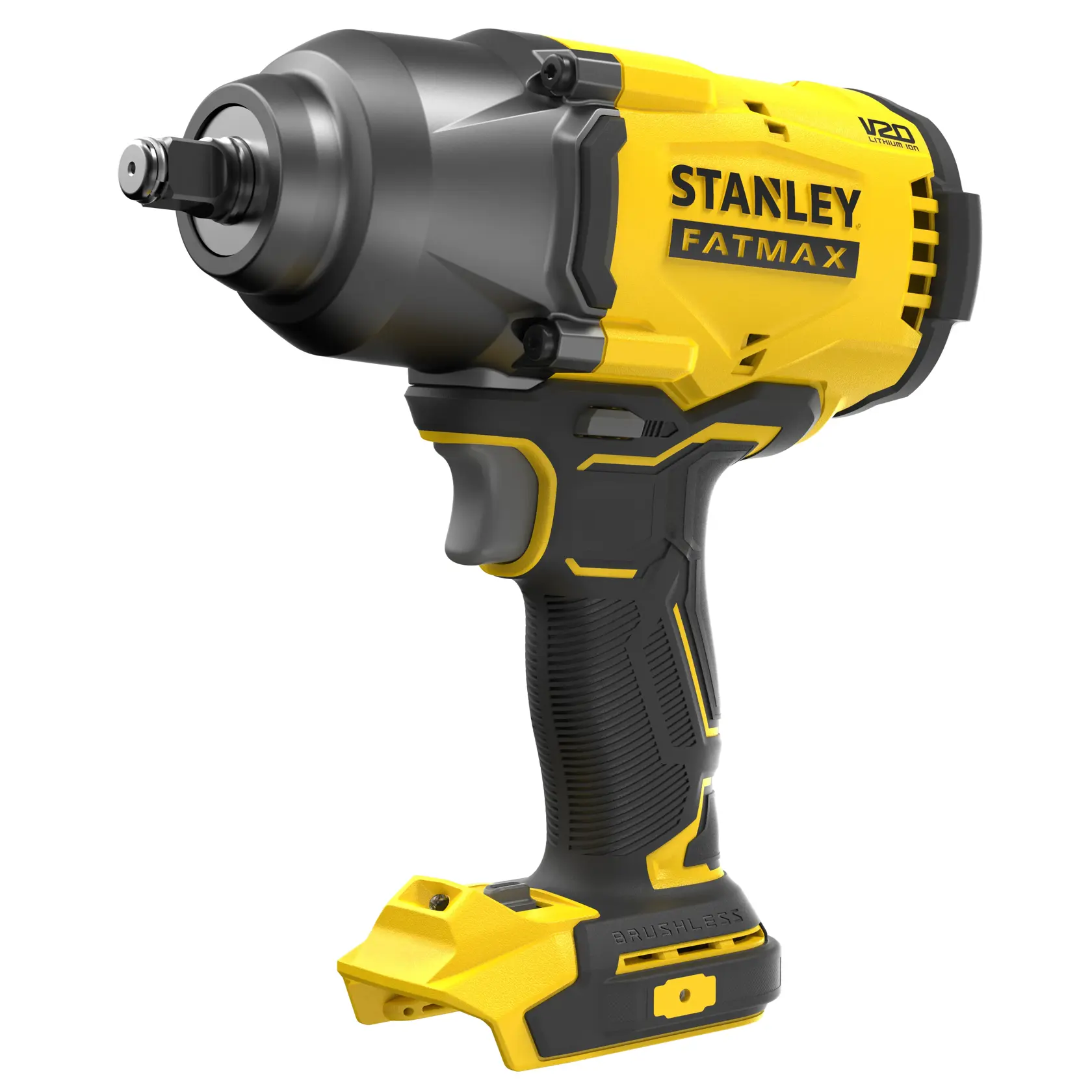 STANLEY SFMCF940B cordless impact wrench, yellow and black, side angle on white background.