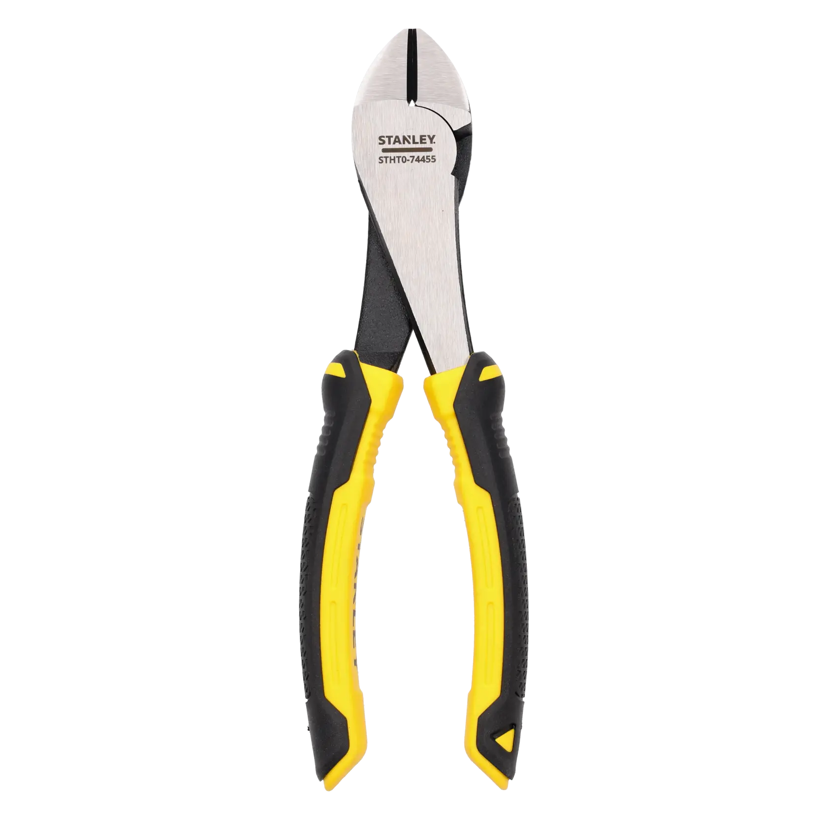 Stanley STHT0-74455 diagonal cutting pliers with yellow and black handles, used for cutting wire.