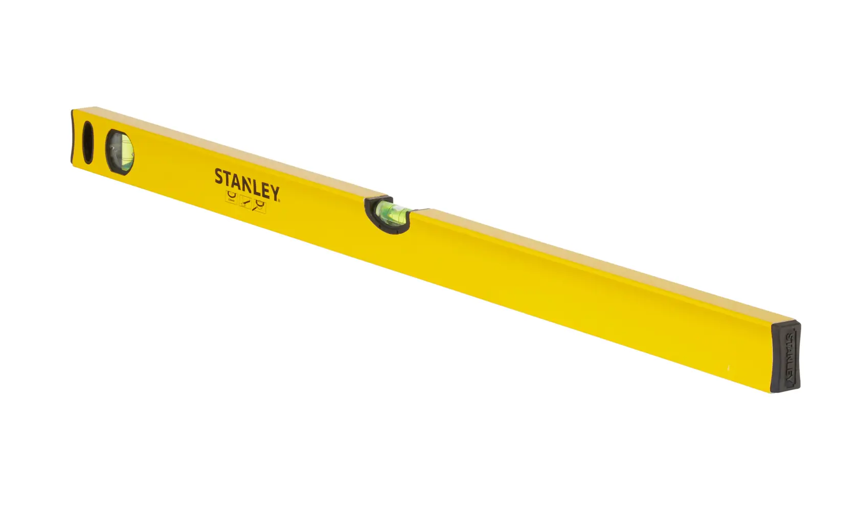 STANLEY STHT1-43104 yellow spirit level photography, angled view on white background.