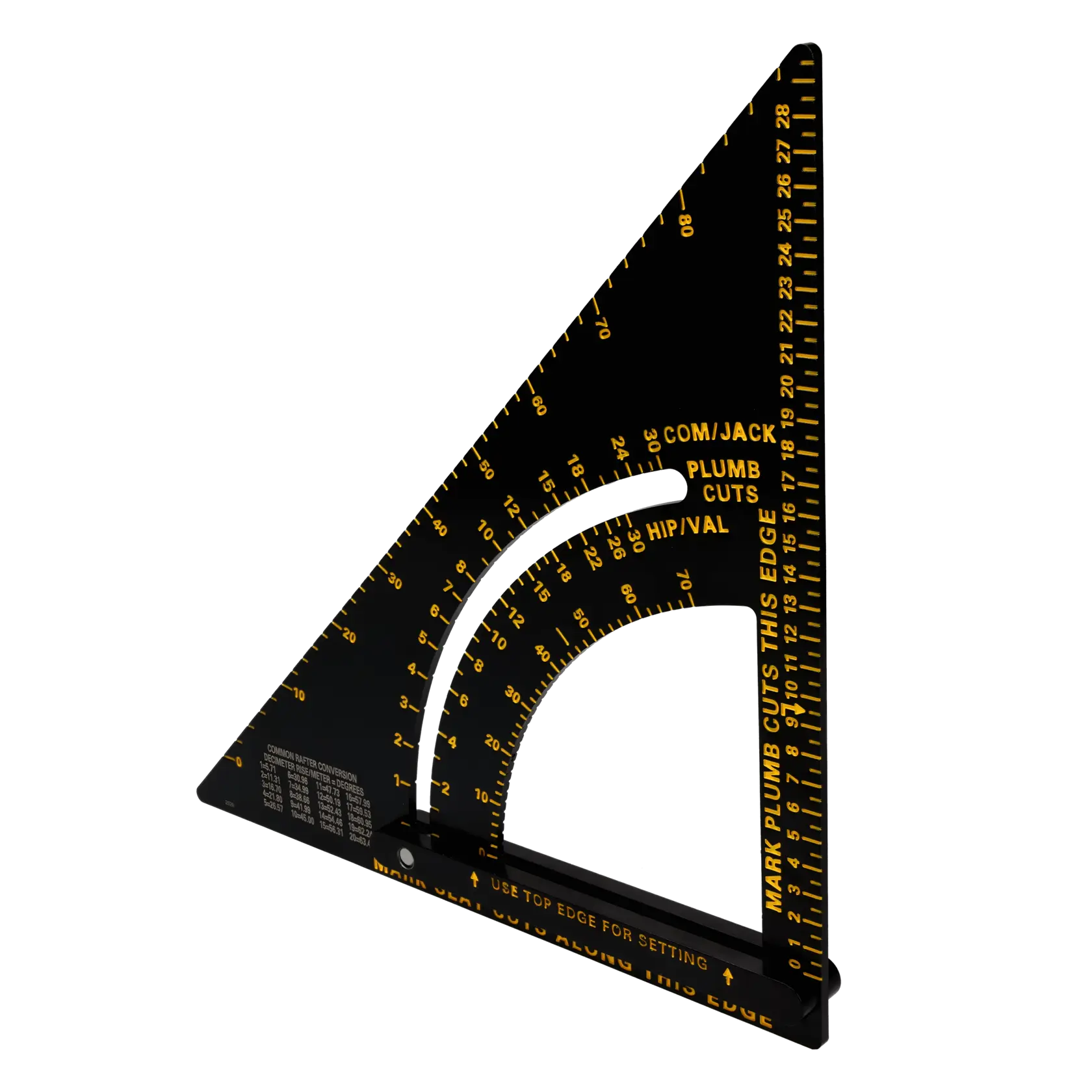 STANLEY STHT46054-0 black and yellow carpenter's square with angle markings, photographed on white background.