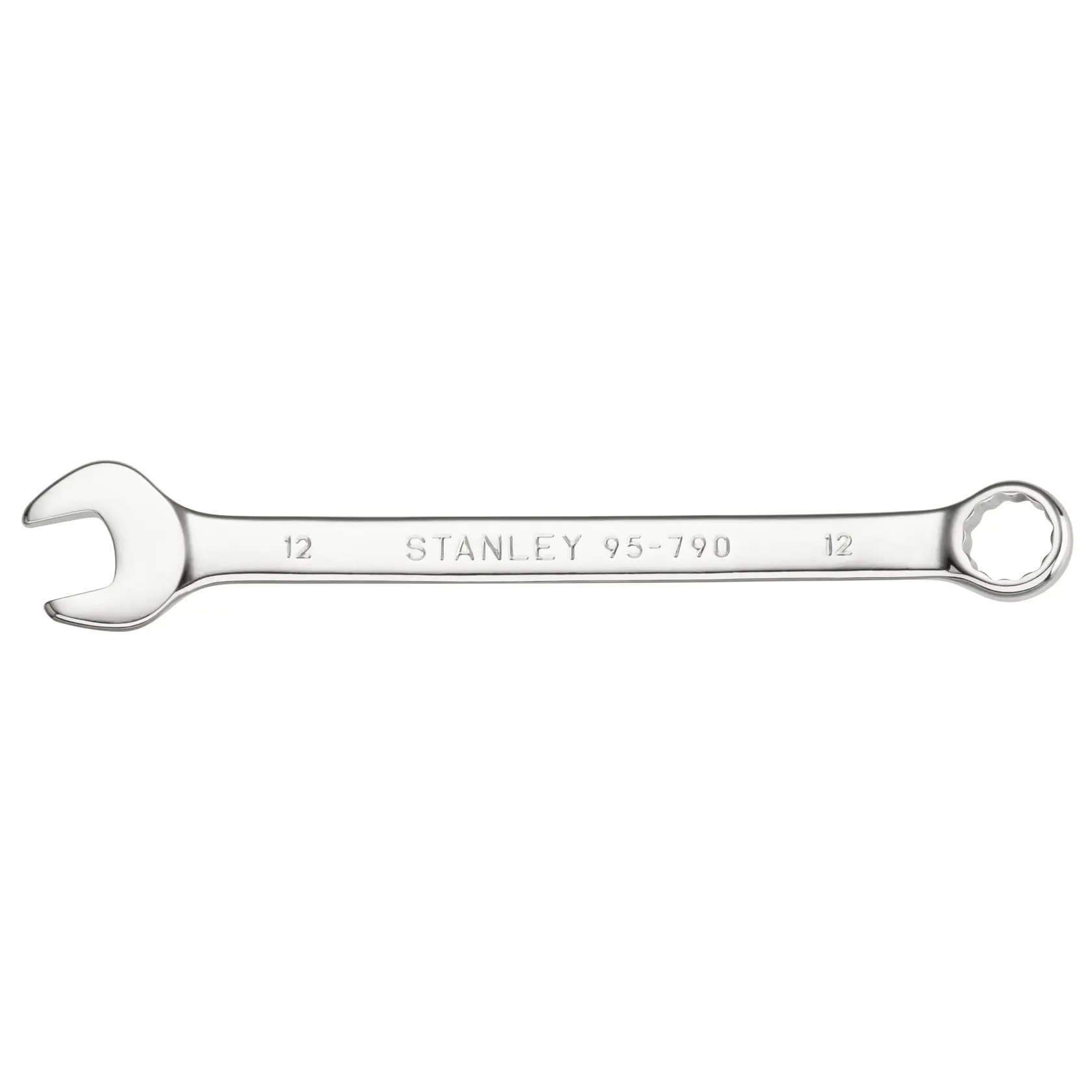 STANLEY STMT95790-0 combination wrench, silver, front angle, showing open and box ends.