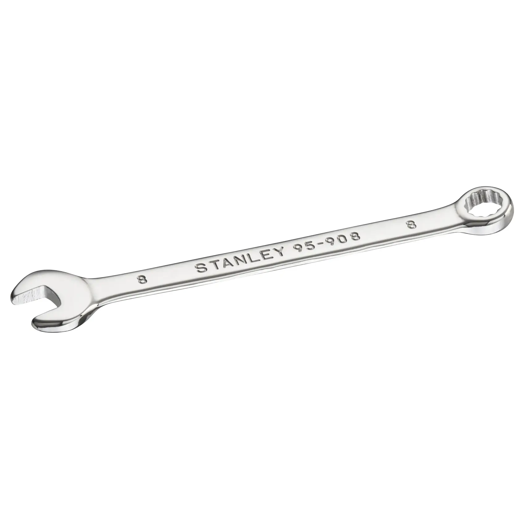 STANLEY STMT95908-0 chrome combination wrench, 8mm, photography, angled view on white background.