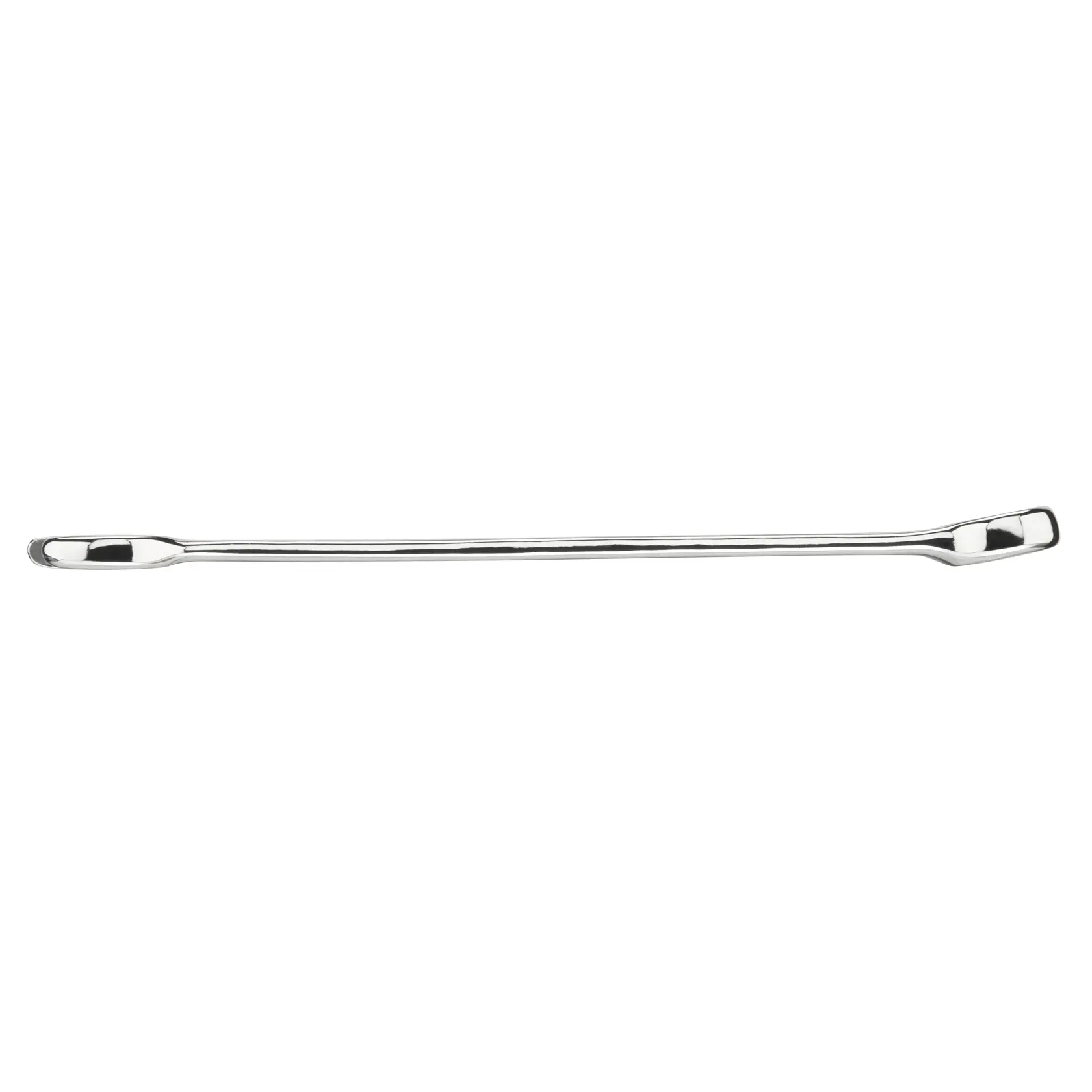 Photo of STANLEY STMT95908-0 chrome-finish pry bar tool, flat with angled ends, top view.