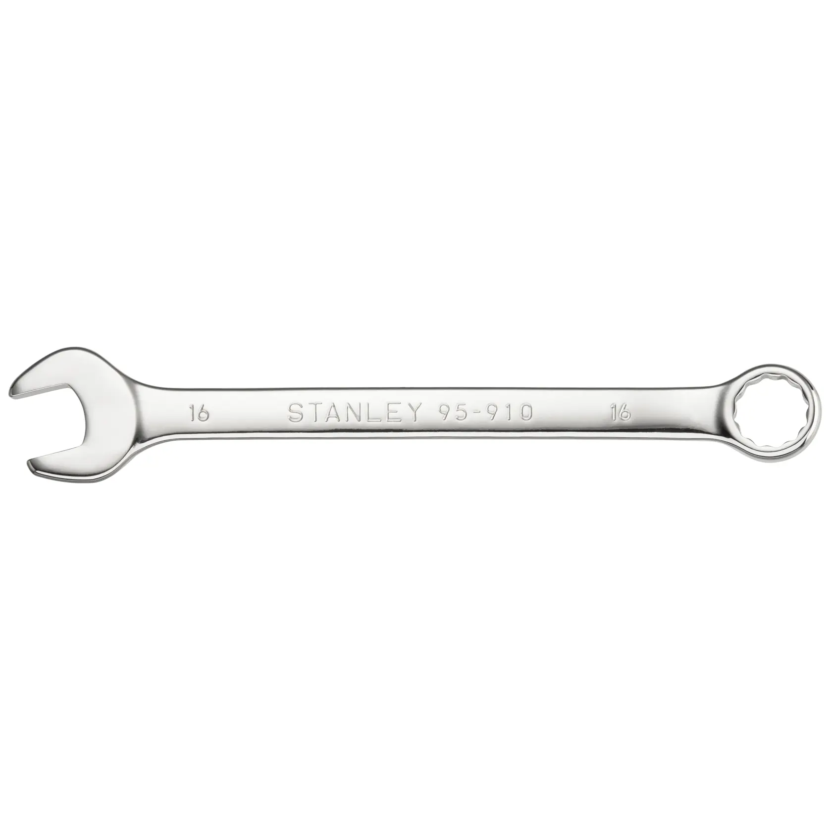 STANLEY STMT95910-0 combination wrench, chrome finish, 16mm size, photography on white background.