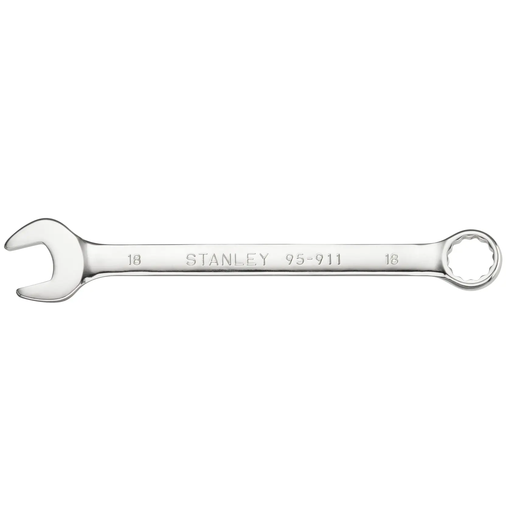 Stanley STMT95911-0 combination wrench, silver finish, frontal angle, hand tool product photo.